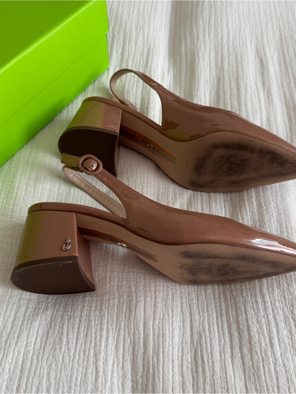 Sam Edelman Petra Patent Slingback Pumps in Nude Tan Rosa - Picture 9 of 12